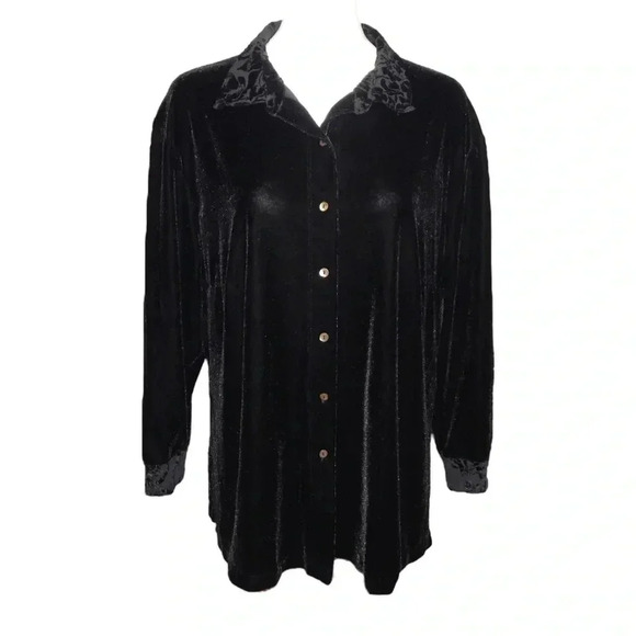 Vikki Vi Black Velvet Top Jacket Cardigan Size 1X Button Front - Picture 1 of 5